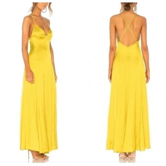 Lovers + Friends Bermuda Maxi Dress Small Yellow Satin Evening Formal Gown Glam - Picture 3 of 11